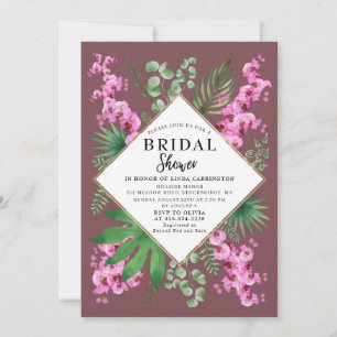 Invitación Boho Bridal Shower Tropical Floral QR Código Purpl