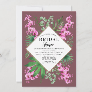 Invitación Boho Bridal Shower Tropical Floral QR Código Purpl