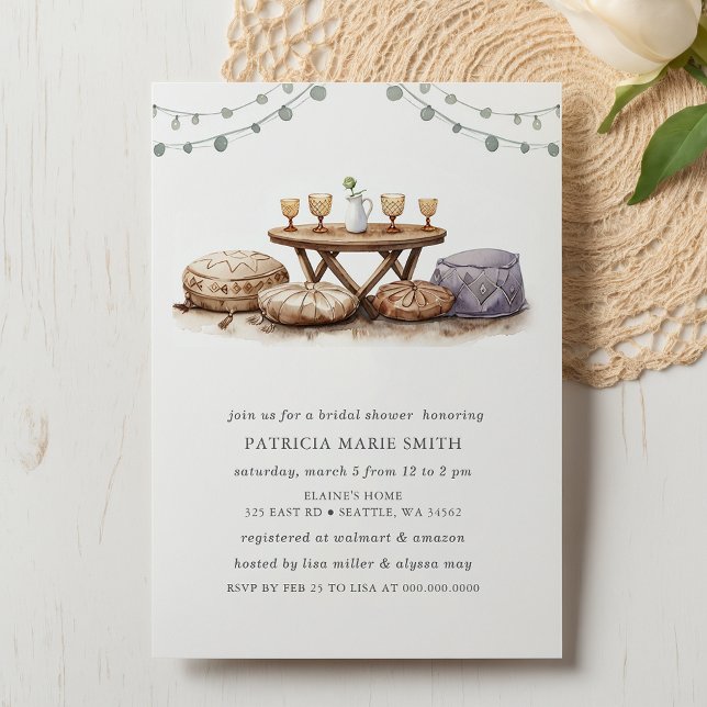 Invitación Boho Bridal Shower, un picnic bohemio en el patio  (Backyard Picnic Bohemian Boho Bridal Shower Invitation
)