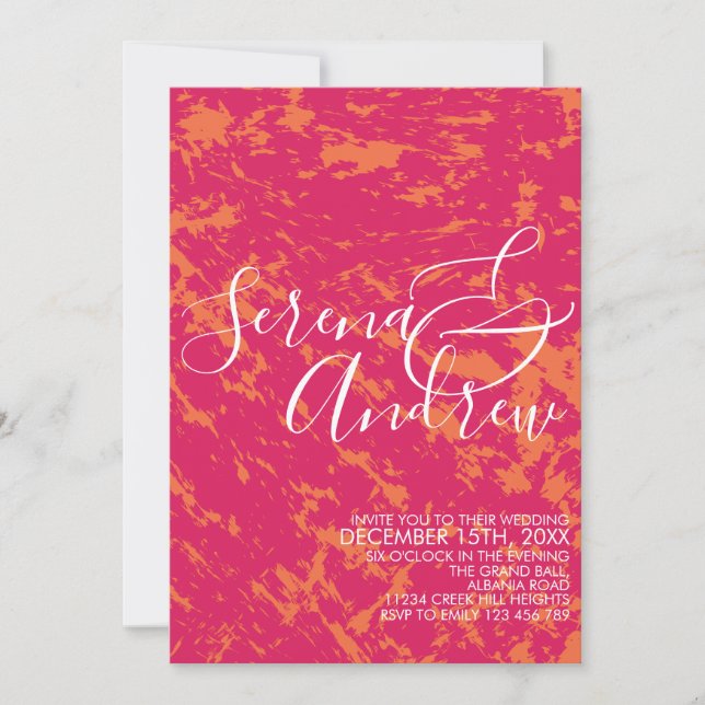 Invitación Boho Brillante Resumen Artsy Naranja Rosa Moderno (Anverso)