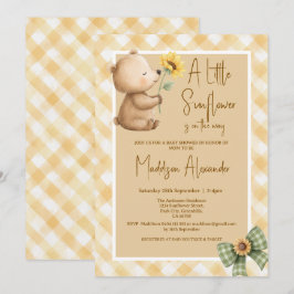 Invitación Boho Brown Bear Sunflower Baby Shower