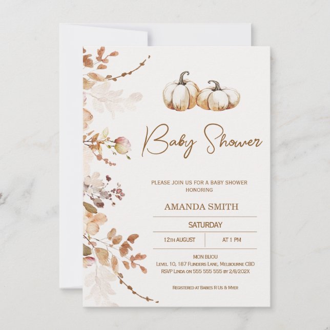 Invitación Boho Brown Beige Pumpkin Baby Shower (Anverso)