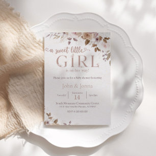 Invitación Boho Brown Chica Floral Baby Shower