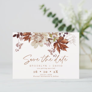 Invitación Boho Brown Fall Floral Wedding Save The Date Card
