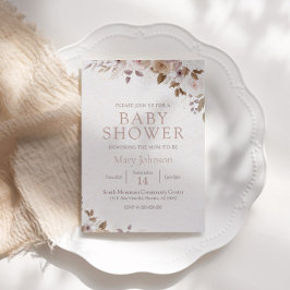 Invitación Boho Brown Floral Baby Shower
