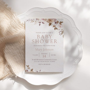 Invitación Boho Brown Floral Baby Shower