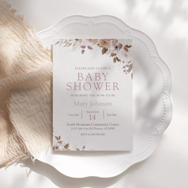 Invitación Boho Brown Floral Baby Shower (Subido por el creador)