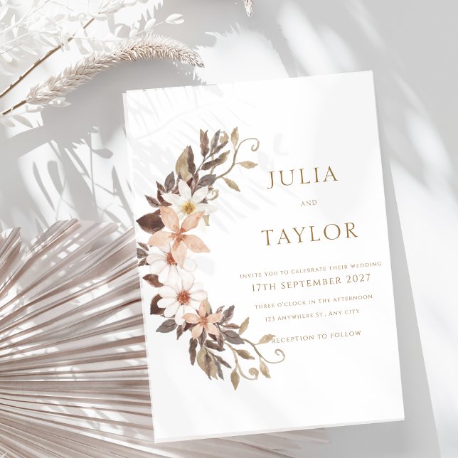 Invitación Boho Brown Floral Wedding Invitation (Subido por el creador)