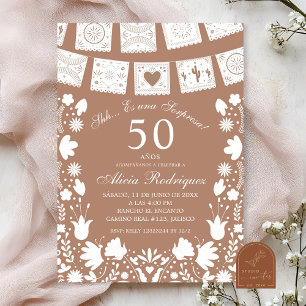 Invitación Boho Brown Talavera Sorpresa Mexicana Cumpleaños