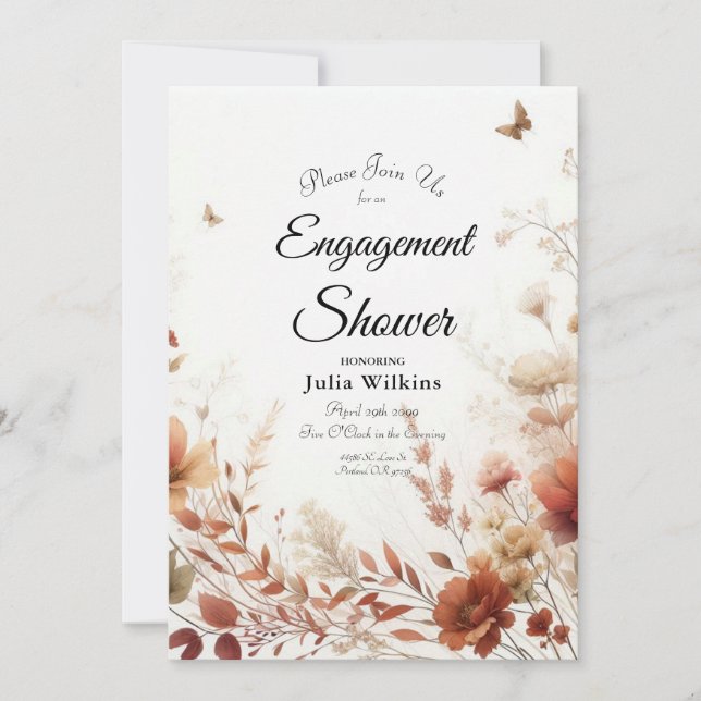 Invitación Boho Browns with Butterflies Engagement Shower (Anverso)