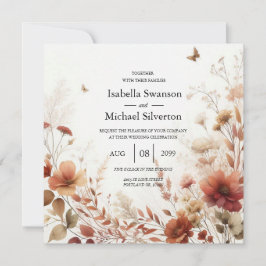 Invitación Boho Browns with Butterflies Floral Wedding