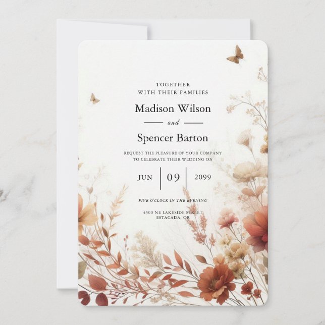 Invitación Boho Browns with Butterflies Floral Wedding (Anverso)