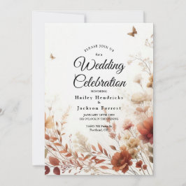 Invitación Boho Browns with Butterflies Floral Wedding