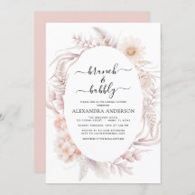 Boho Brunch & Bubbly Bridal Shower Dusty Pink Invi