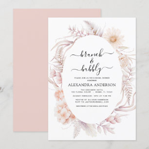 Invitación Boho Brunch & Bubbly Bridal Shower Dusty Pink Invi
