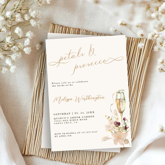 Invitación Boho Bubbly Pétalas y Prosecco Letra Despedida de  (Subido por el creador)