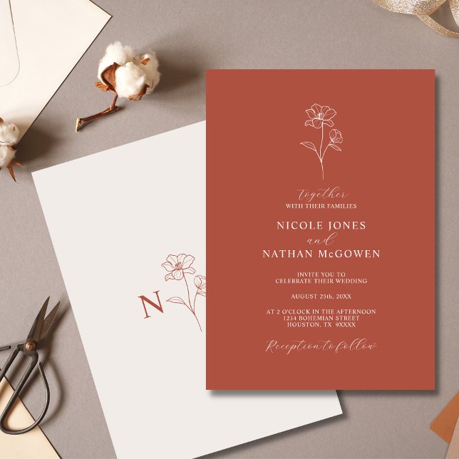 Invitación Boho Budget Terracotta Rust Flower Boda | DIY (Subido por el creador)