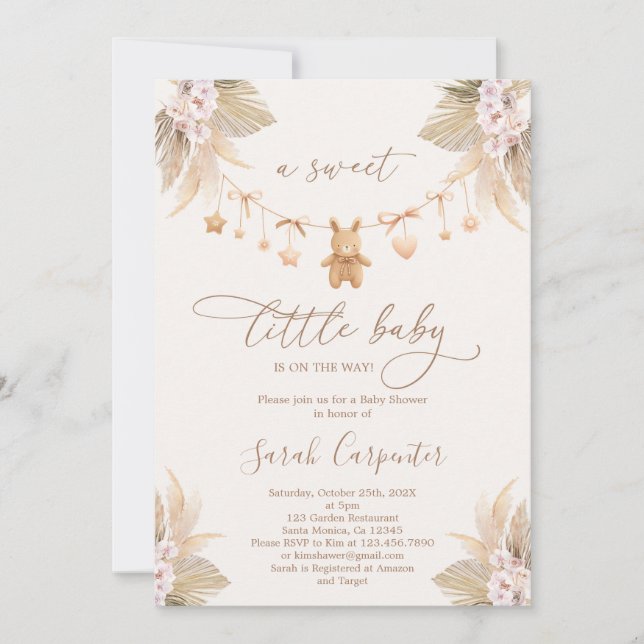 Invitación Boho Bunny Baby Shower (Anverso)