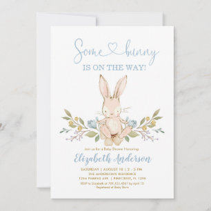 Invitación Boho Bunny Rabbit Blue Boy Baby Shower