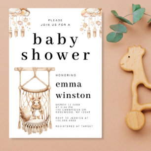 Invitación Boho Bunny Rabbit Nursery Baby Shower