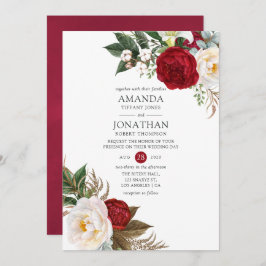 Invitación Boho Burgundy - Boda floral de Marsala