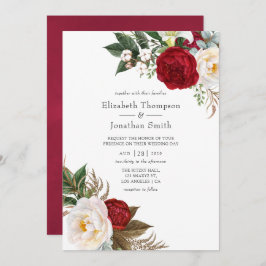 Invitación Boho Burgundy - Boda floral de Marsala