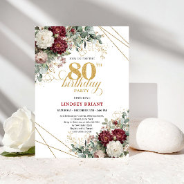 Invitación Boho Burgundy Floral 80th Birthday Invitation