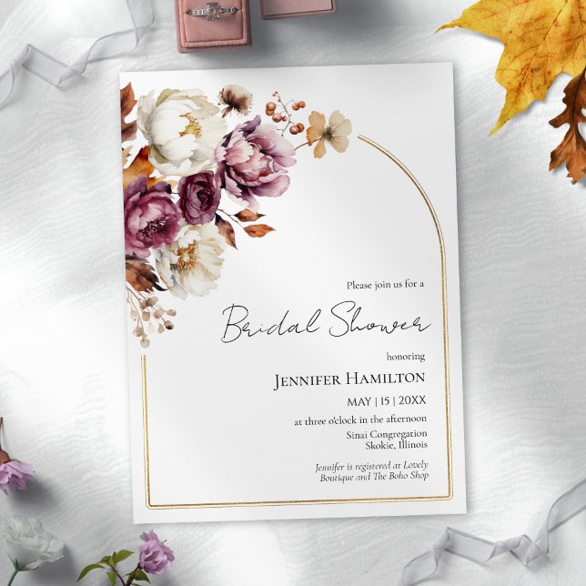 Invitación Boho Burgundy Floral Fall Bridal Shower (Subido por el creador)