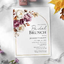 Invitación Boho Burgundy Floral Gold Arch Fall Bridal Brunch