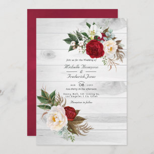 Invitación Boho Burgundy Floral QR Código RSVP Boda bohemio