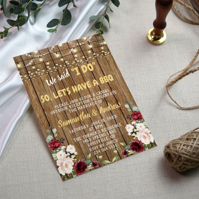 Invitación Boho Burgundy Floral Rosa Vieja Madera Que Hago BB (Subido por el creador)
