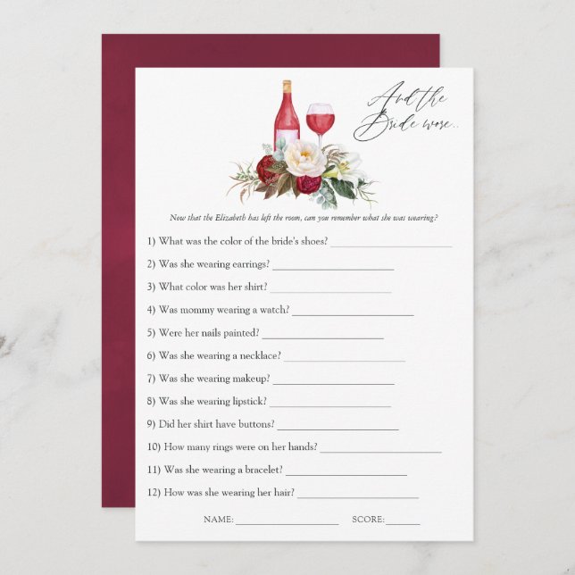 Invitación Boho Burgundy Floral Wine Tasting Bridal Shower (Anverso / Reverso)