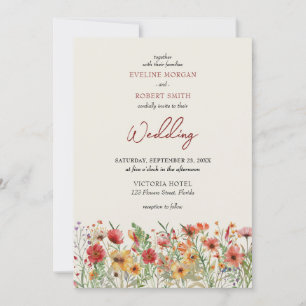 Invitación Boho burgundy flores silvestres boda de otoño