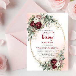 Invitación Boho Burgundy Greenery Heart-Shaped Font Baby Show