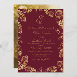 Invitación Boho Burgundy Leaf | Elegante Boda Caída