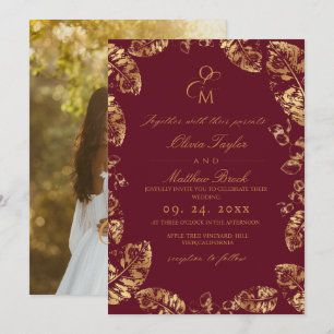Invitación Boho Burgundy Leaf Elegante Boda Caída