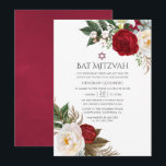 Invitación Boho Burgundy - Marsala Floral Bat Mitzvah<br><div class="desc">Las peonías de acuarela bohemias de moda burgundy - marsala,  lirios y eucalipto bat mitzvah invitan al personalizable a los detalles de su evento.</div>