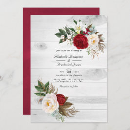 Invitación Boho Burgundy/Marsala Floral Código QR Boda RSVP