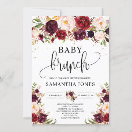 Invitación Boho burgundy marsala floral oro bebé brunch