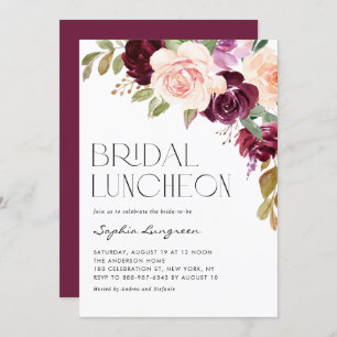 Invitación Boho Burgundy Peach Flowe Fall Bridal Luncheon