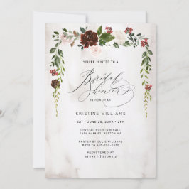 Invitación Boho Burgundy Pink Watercolor Floral Bridal Shower