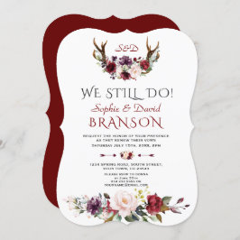 Invitación Boho Burgundy Rubor Floral Antlers TODAVÍA HACEMOS