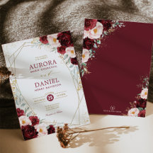 Boho Burgundy Rubor Gold Flores Boda geométrico