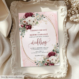Invitación Boho Burgundy Rubor Rosa Wedtation Suite