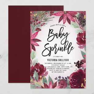 Invitación Boho Burgundy Winter Floral Baby Shower Sprinkle