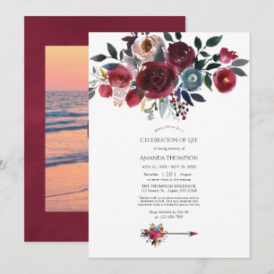 Invitación Boho Burgundy y la celebración de la vida con flor