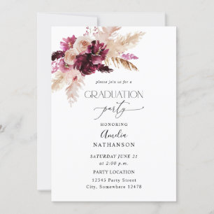 Invitación Boho Burgundy y la fiesta de graduación floral ros