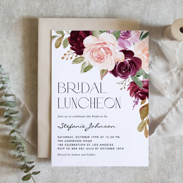 Invitación Boho Burgundy y Peach Floral Fall Bridal Luncheo (Subido por el creador)