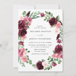 Invitación Boho Burgundy y Rubor Watercolor Floral Boda