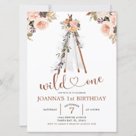 Invitación Boho Burn Naranja Floral Teepee Chica Primer cumpl